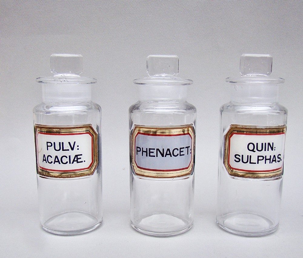 set of three victorian small apothecary jars circa 1890