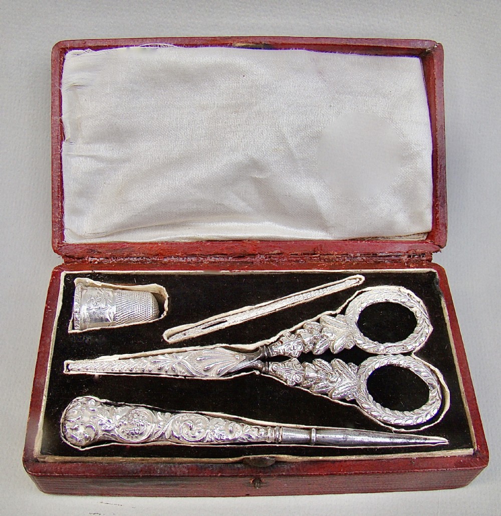 rare and exquisite early victorian cased sewing set circa 1840