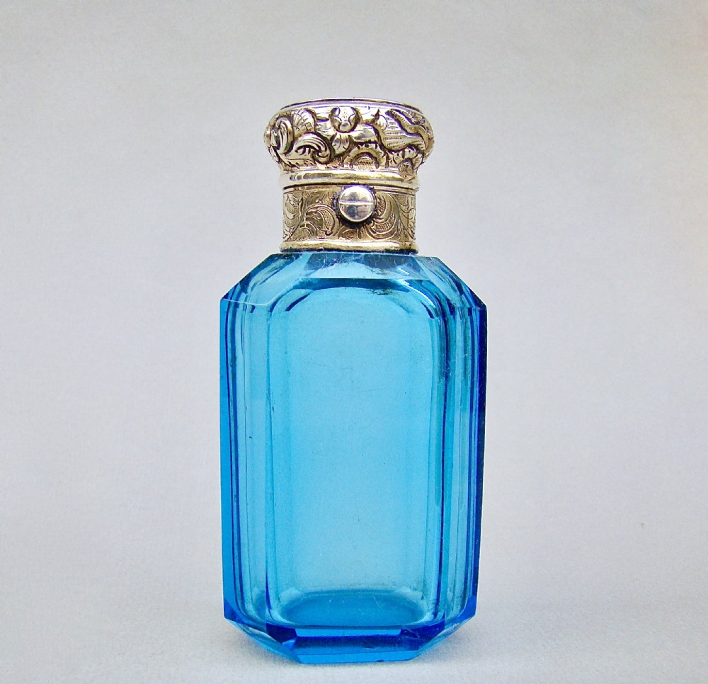 fabulous victorian silver gilt turquoise glass scent bottle circa 1850
