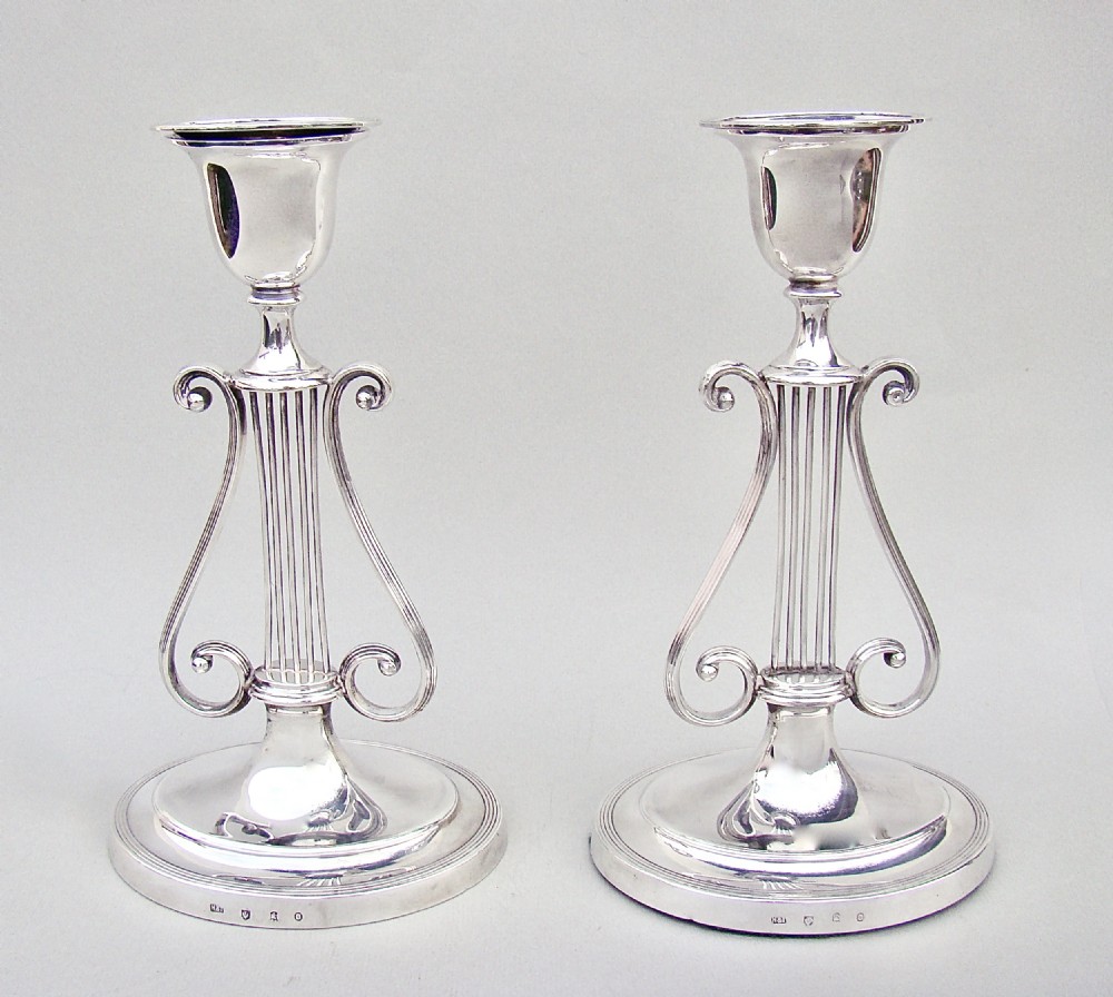 rare pair of victorian scottish silver lyre table candlestick by hamilton inches edinburgh 1895