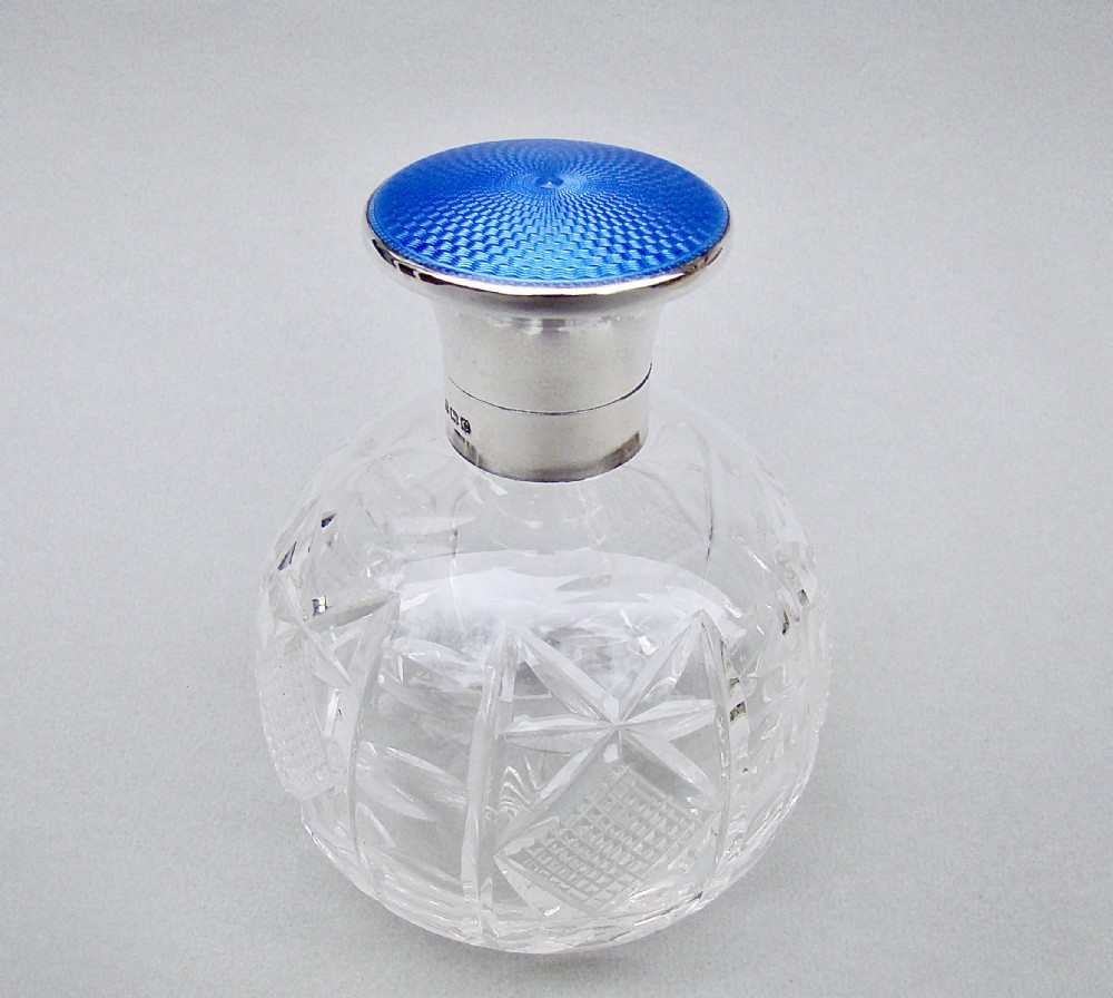 large art deco silver mounted guilloche enamel glass scent bottle by mappin webb birmingham 1927