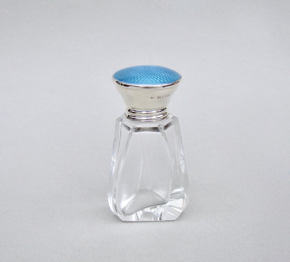 elegant art deco silver guilloche enamel scent bottle by alexander clark birmingham 1925