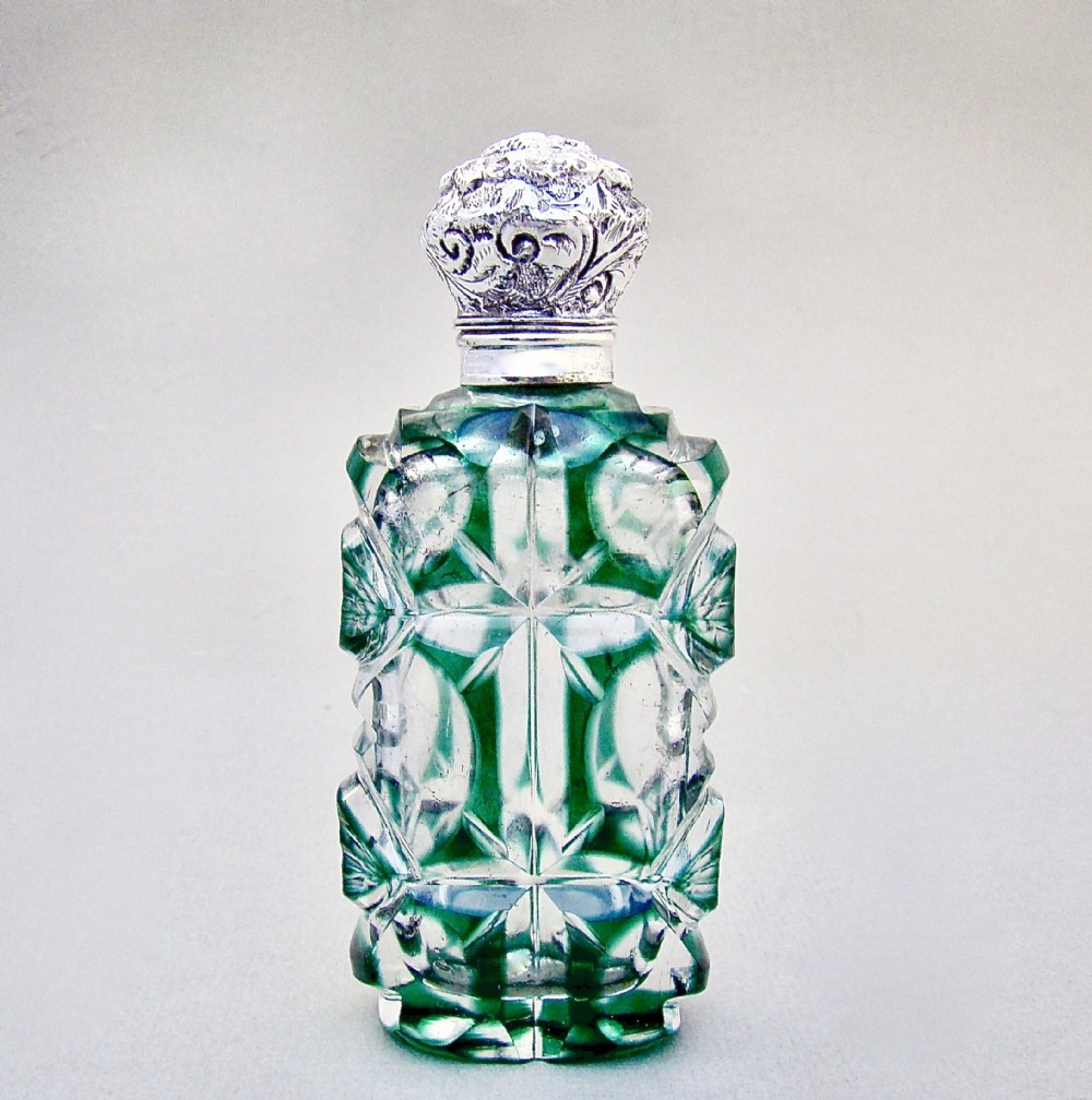 large victorian silver and bristol green overlay bohemian glass scent bottle circa 1890