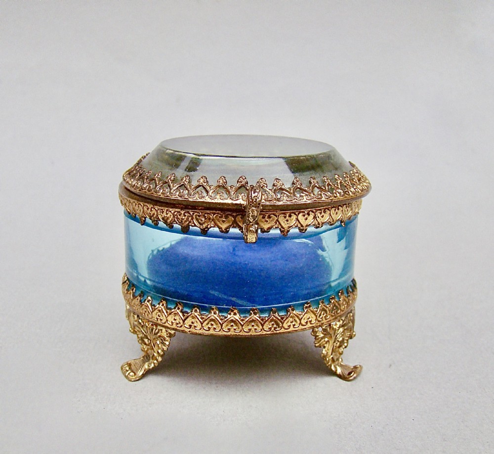 small 19th c french ormulu pale turquoise glass trinket box circa 1890