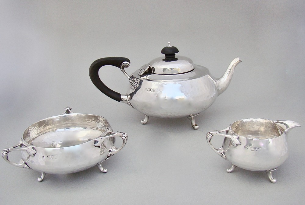 fabulous arts craft spothammered silver tea service by charles edward london 1913