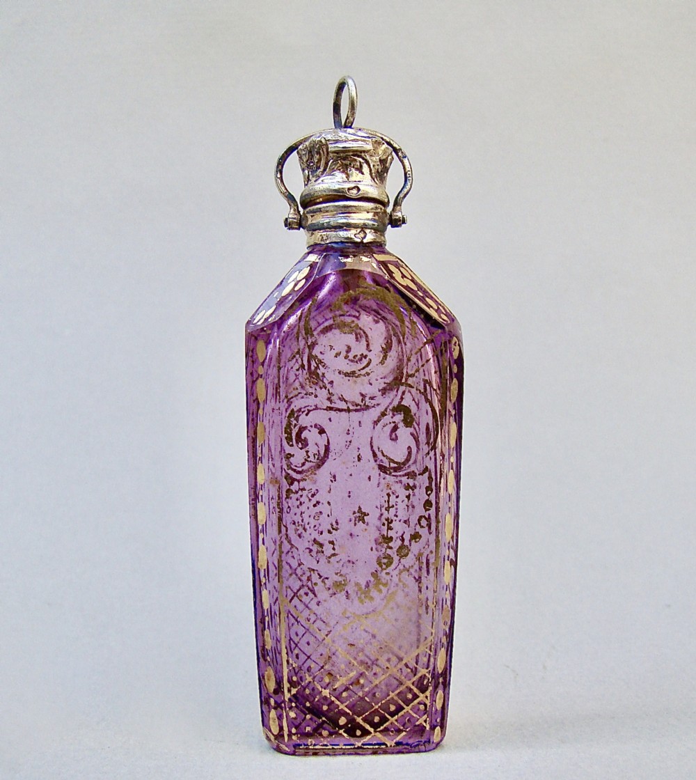 rare miniature 19th c french silver gilt amethyst glass chatelaine scent bottle circa 1870