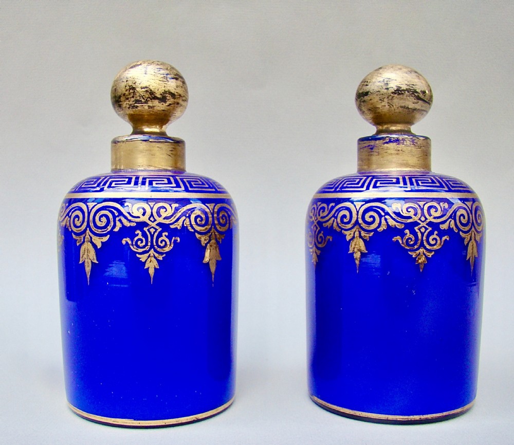 fabulous pair of french palais royal opaline gilt glass scent bottles circa 1880
