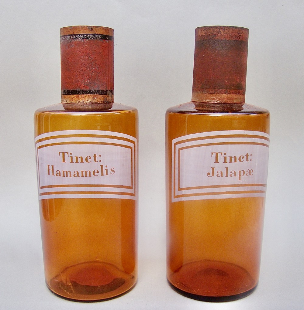 rare pair of 19th century french etched amber glass apothecary jars circa 1890