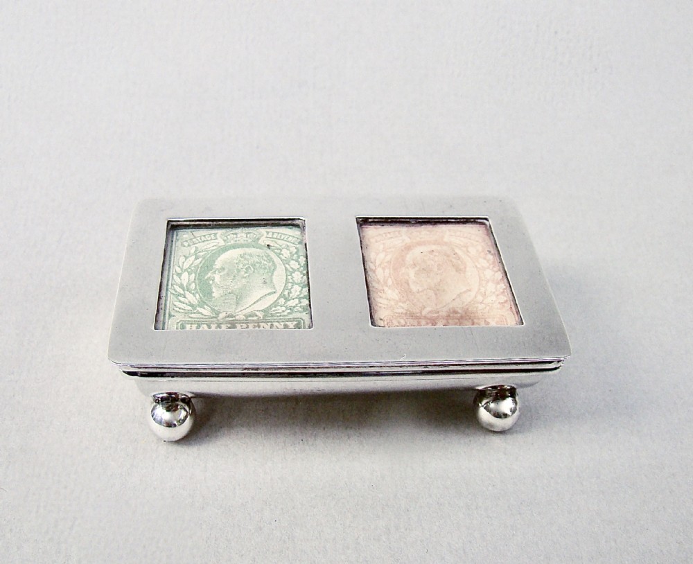 edwardian silver double troughshaped stamp box birmingham 1907