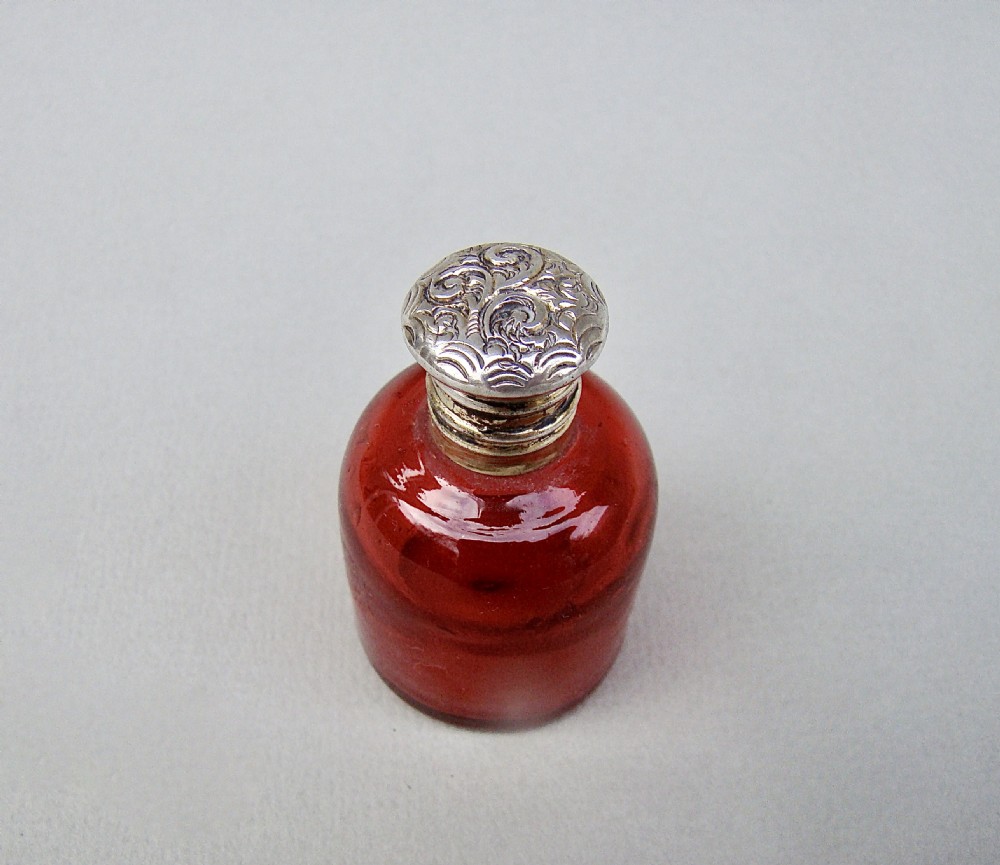 small french silver gilt and cranberry glass scent bottle circa 1890