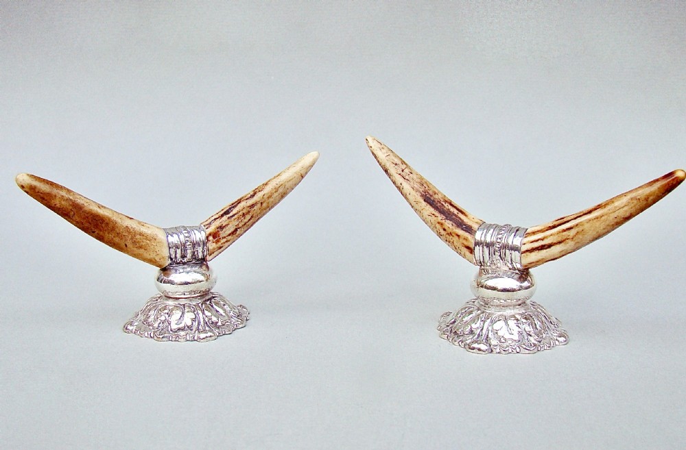 pair of victorian novelty silver plated horn shaped knife rests circa 1890