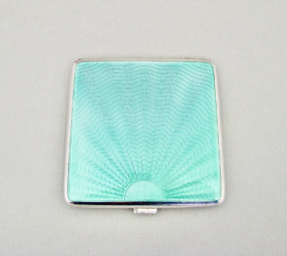 stunning art deco silver and guilloche enamel compact by cohen charles london 1938