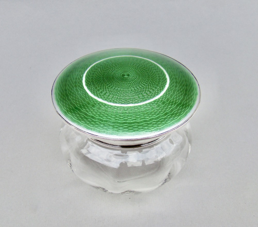 exquisite art deco silver dual colour guilloche enamel dressing table jar by deakin francis birmingham 1923