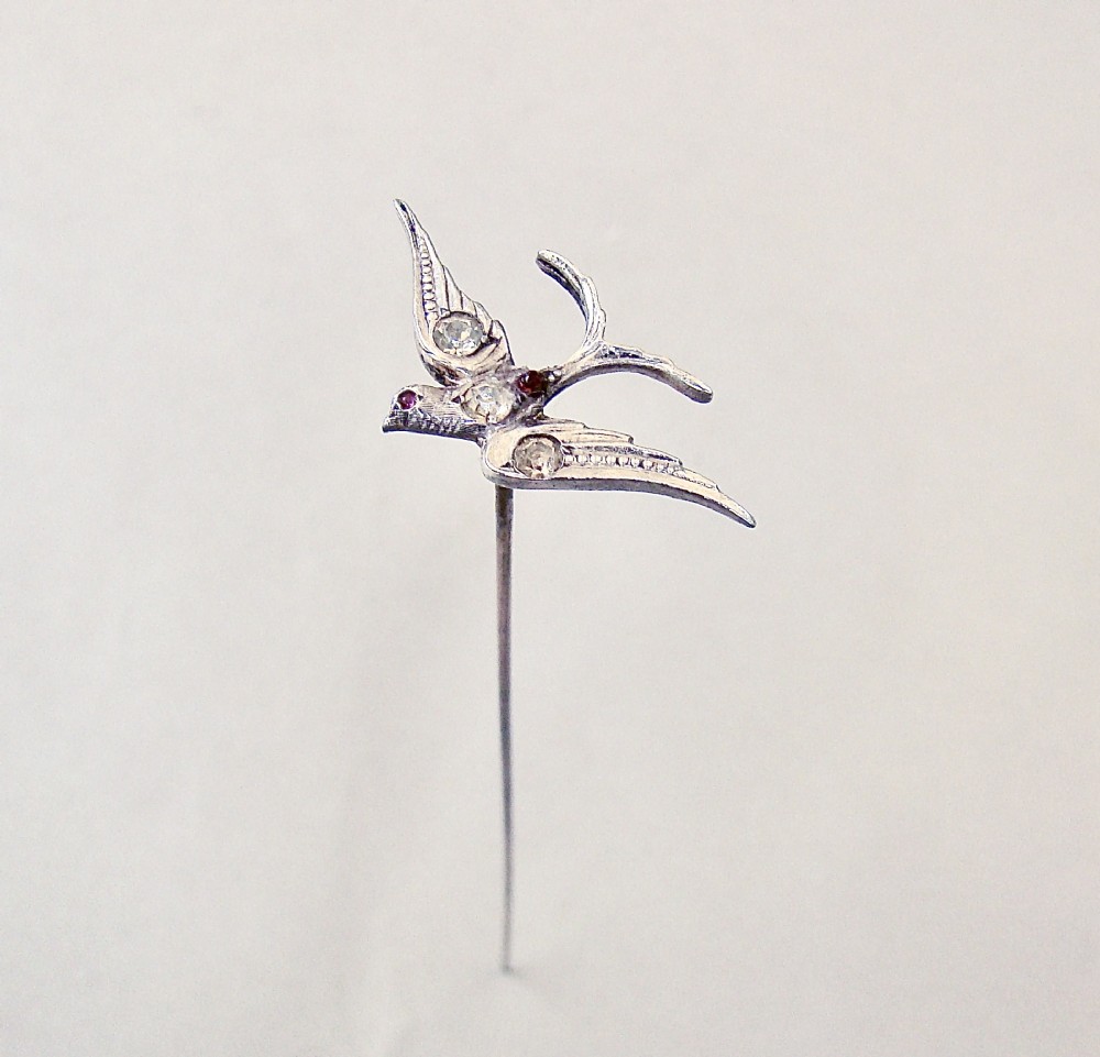 unusual edwardian silver swallow hat pin import marks for london 1904