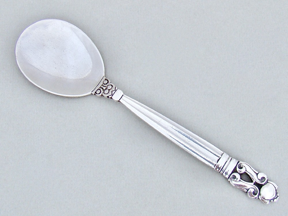 midcentury georg jensen sterling silver acorn pattern preserve spoon