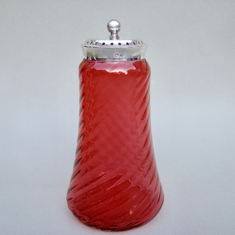 george v silver mounted cranberry glass sugar caster by john sherwood son birmingham 1911