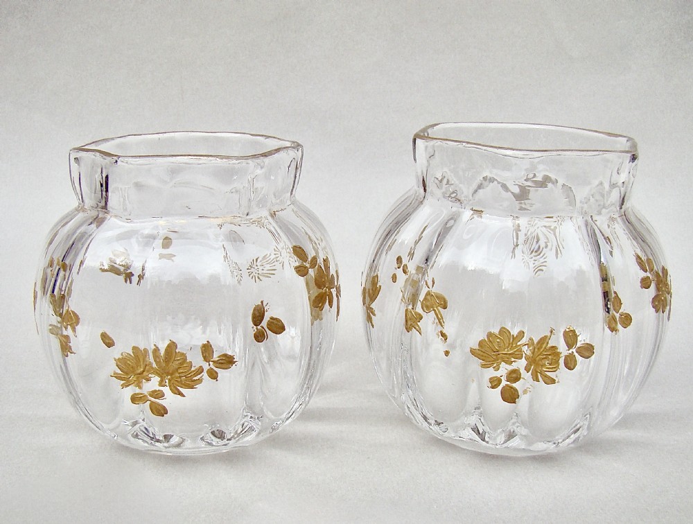delightful pair of 19th c french small soliflore gilt glass vases circa 1890