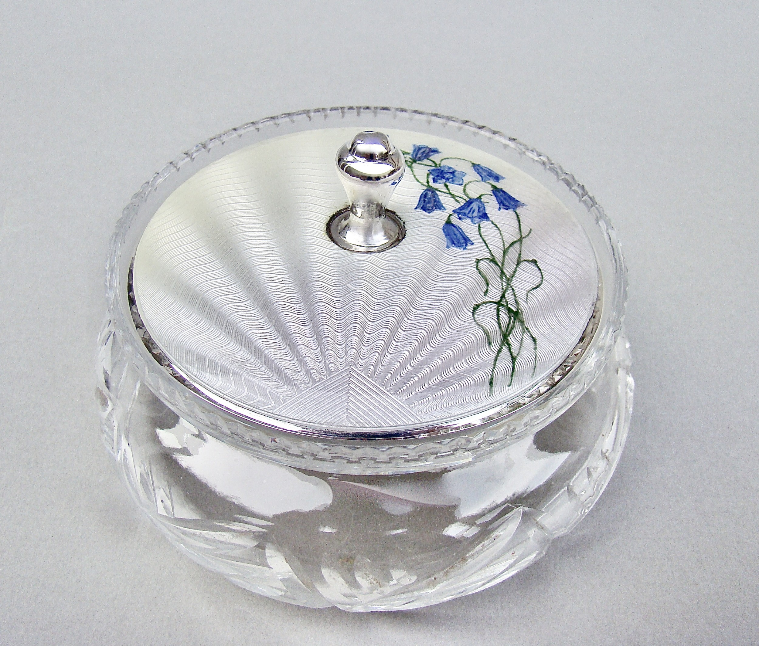 fabulous art deco silver guilloche enamel toiletry jar by charles green co birmingham 1933