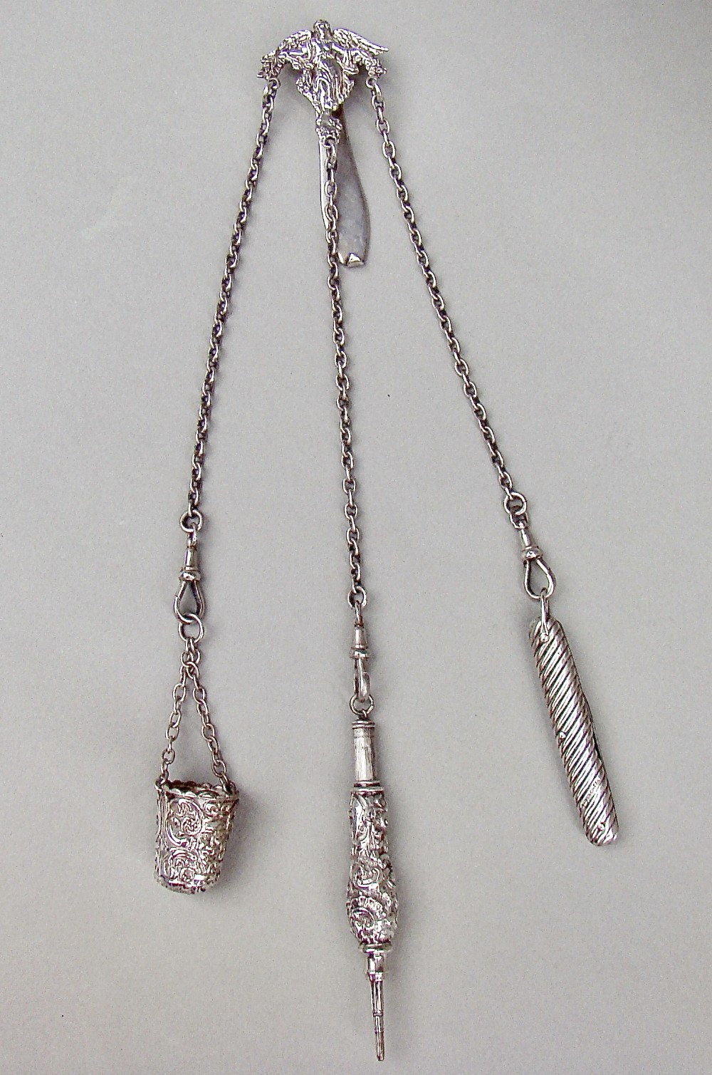 superb victorian silver chatelaine by frederick edmonds london 1893