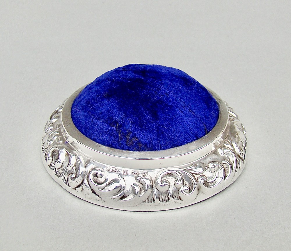 edwardian silver pin cushion by aj zimmerman birmingham 1905