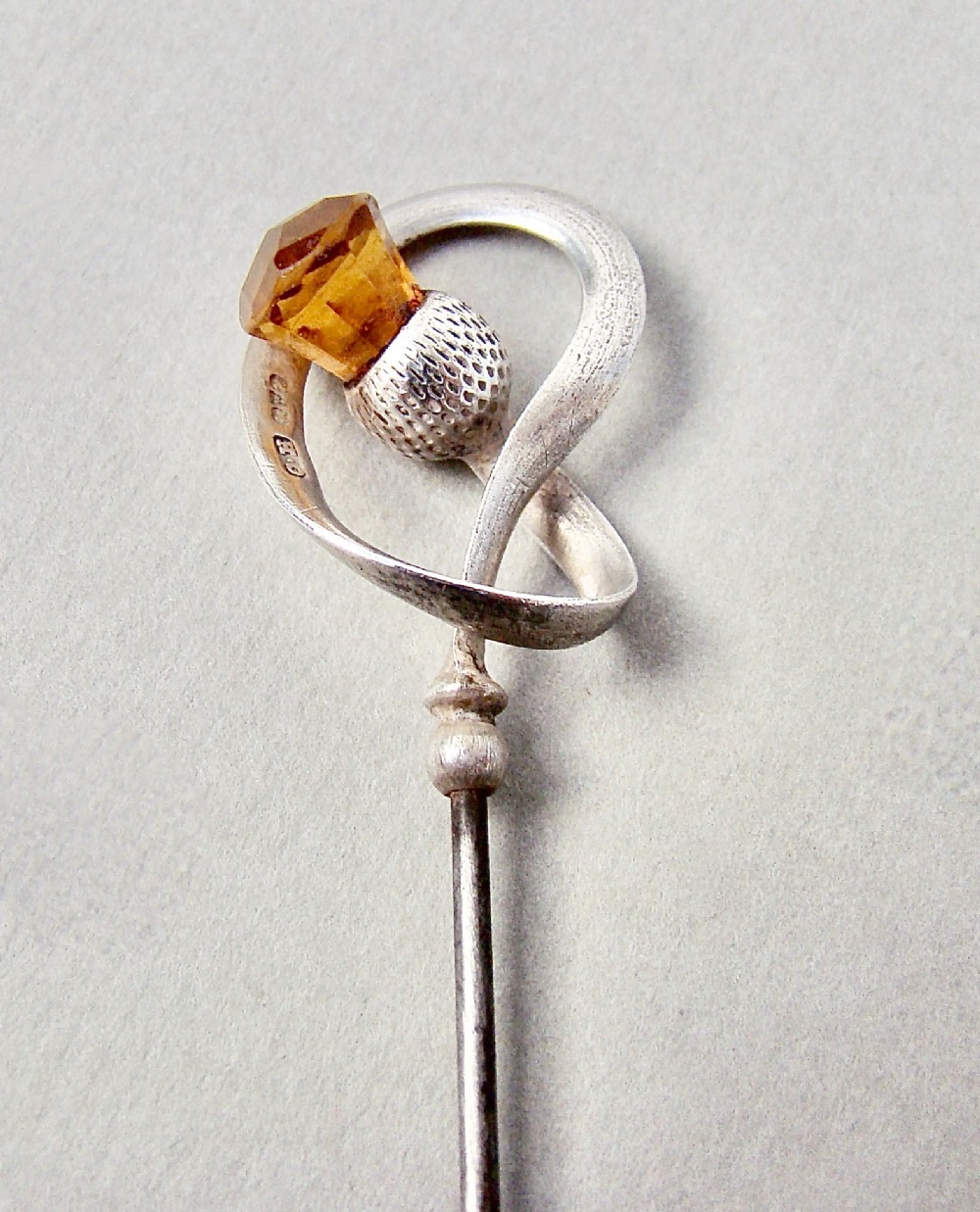 exquisite edwardian silver amber glass hat pin by charles horner chester 1908