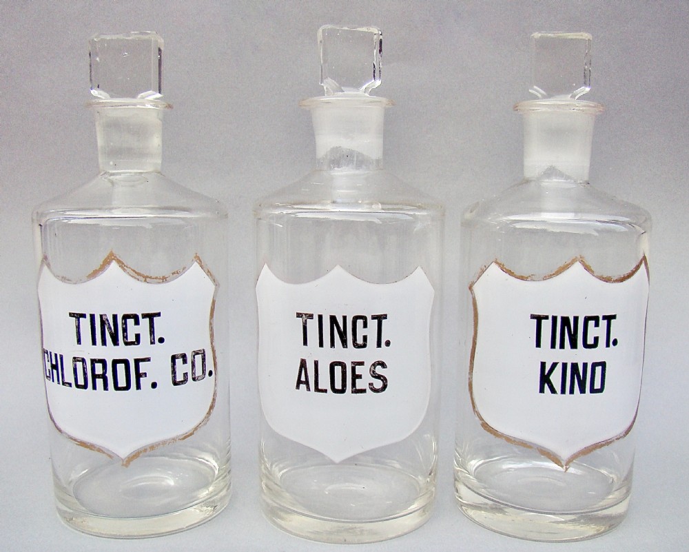 decorative set of three medium victorian white label apothecary jars circa 1890