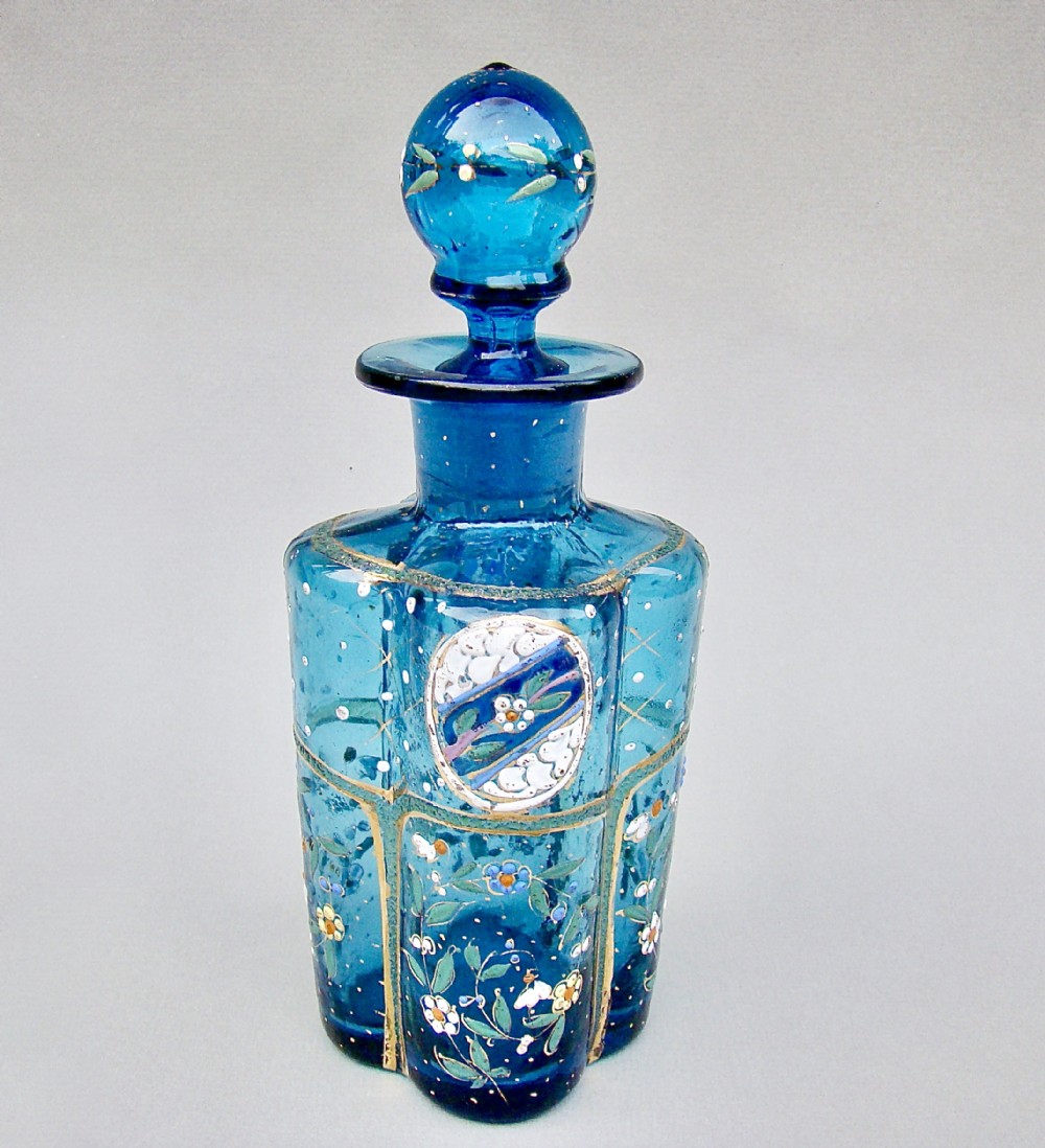 unusual victorian gilt enamelled turquoise glass cologne bottle circa 1890