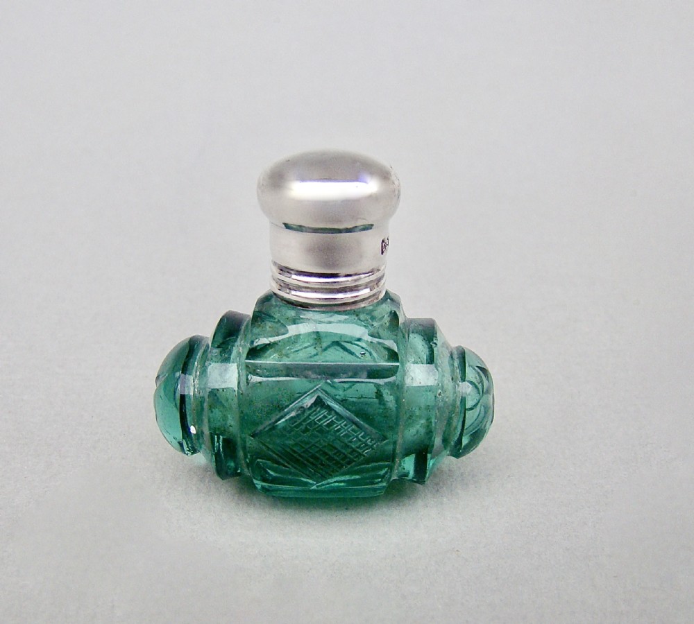exquisite victorian silver and green glass miniature scent bottle by saunders shepherd chester 1891