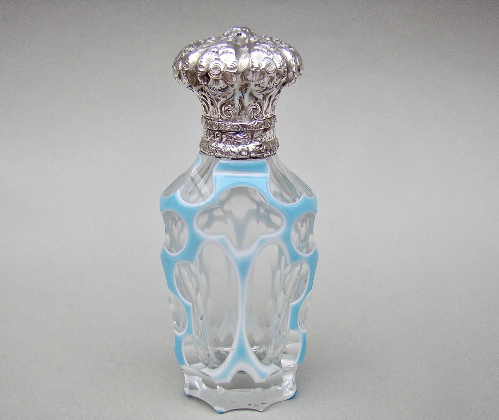 fabulous 19th c silver bohemian triple cased glass scent bottle circa 1890