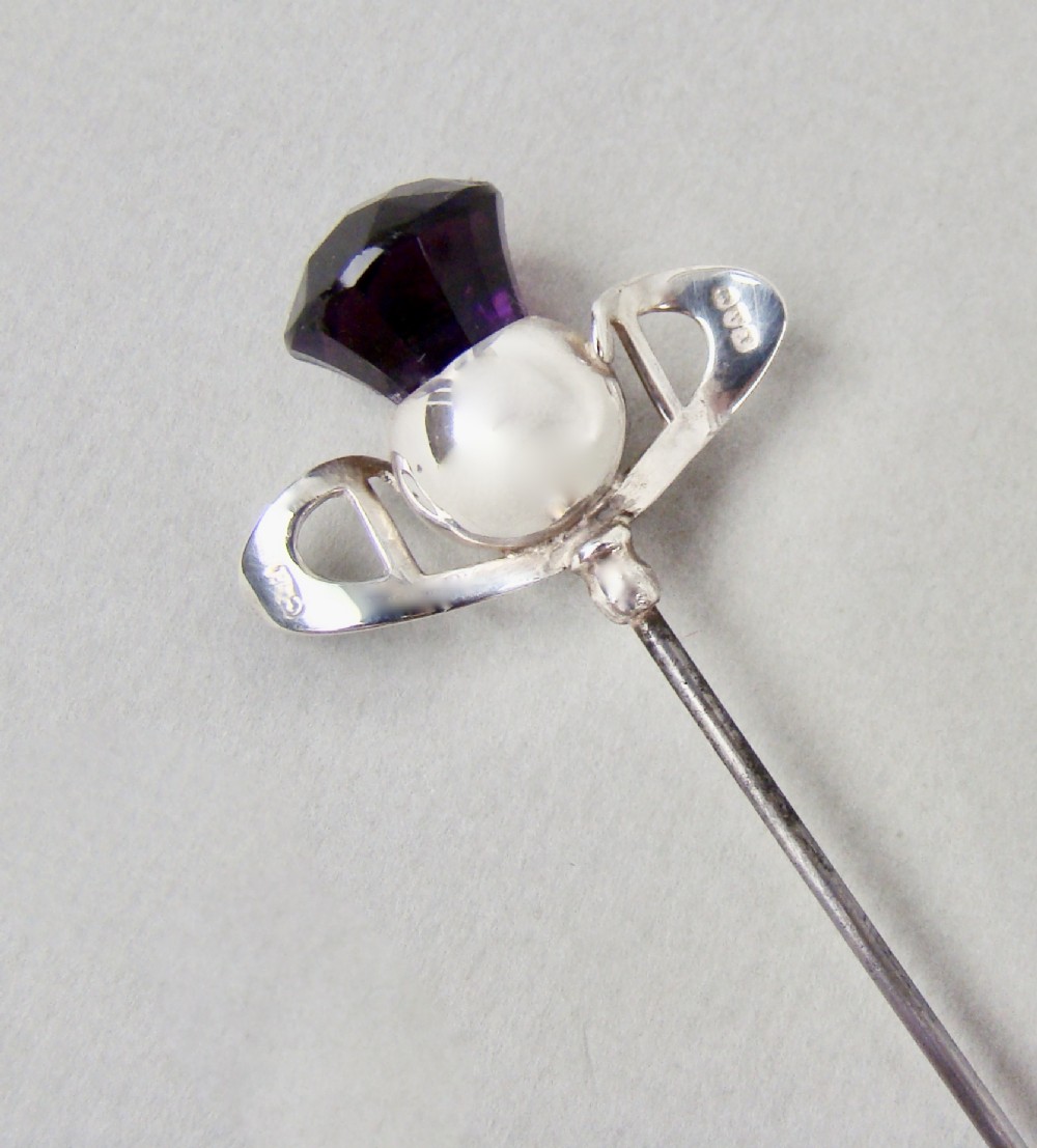 charles horner art deco silver amethyst glass hat pin chester 1923
