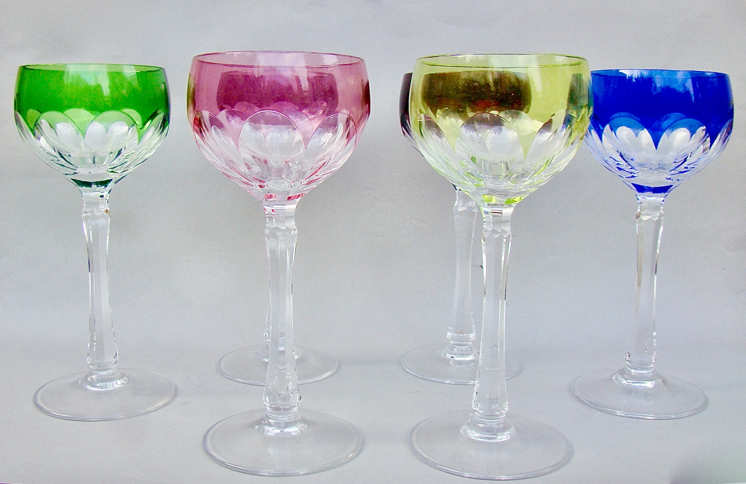 fabulous set of six bohemian crystal wine glasses circa 1890