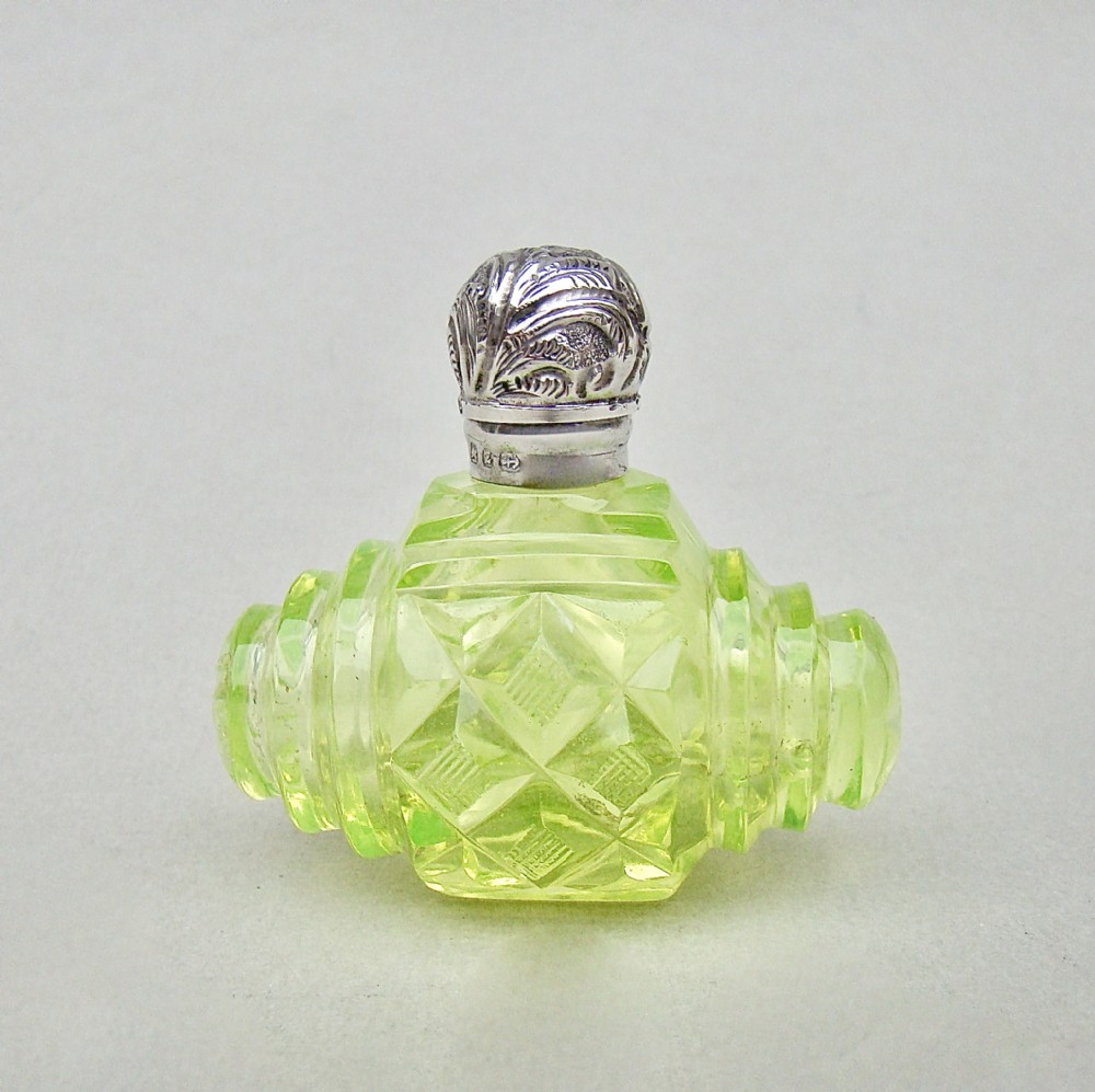 Sold Delicate etched uranium perfume bottle