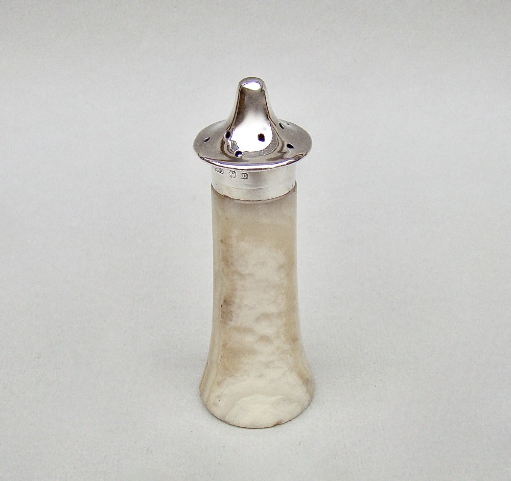 unusual edwardian silver mounted agate pepper by griffiths sons london 1909