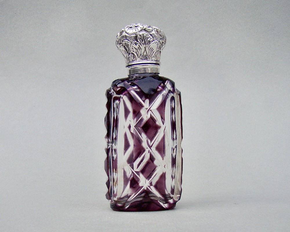 exquisite victorian silver and amethyst overlay bohemian glass scent bottle circa 1890