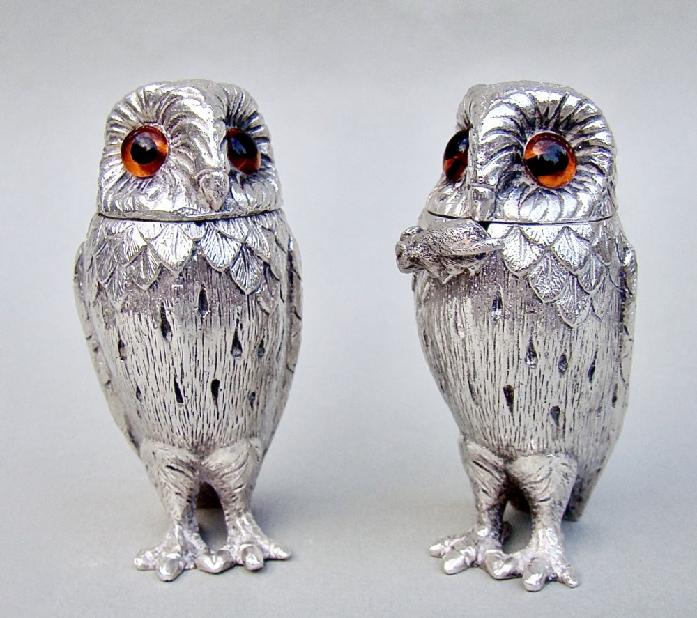 rare solid silver owl cruet set by r comyns london 1965