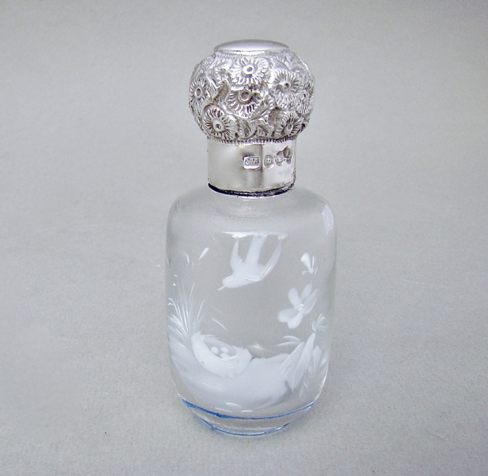 small silver mounted mary gregory enamelled glass scent bottle by charles may birmingham 1901