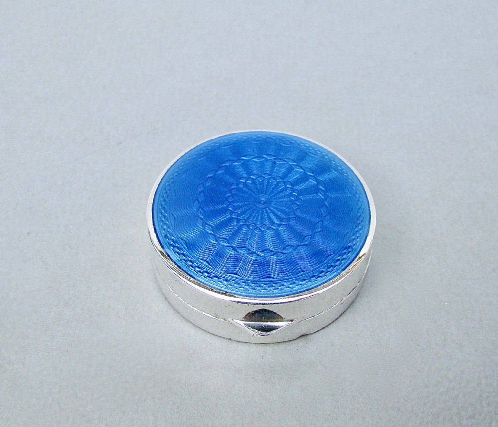 exquisite art deco silver and guilloche enamel pill box by f b reynolds london 1926