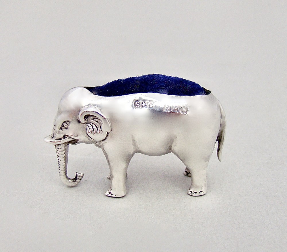 small edwardian silver elephant pin cushion by sydney co birmingham 1906