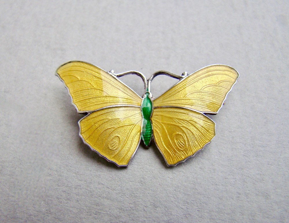 small sterling silver yellow enamel butterfly brooch circa 1930