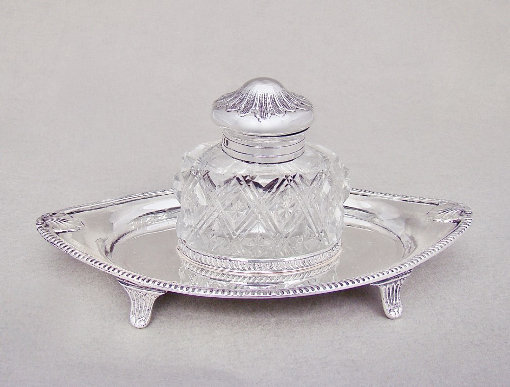 exquisite victorian silver glass inkstand by by henry wilkinson co london 1892