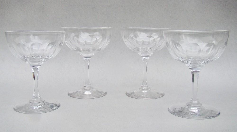elegant set of four of victorian slicedcut champagne coupes circa 1890