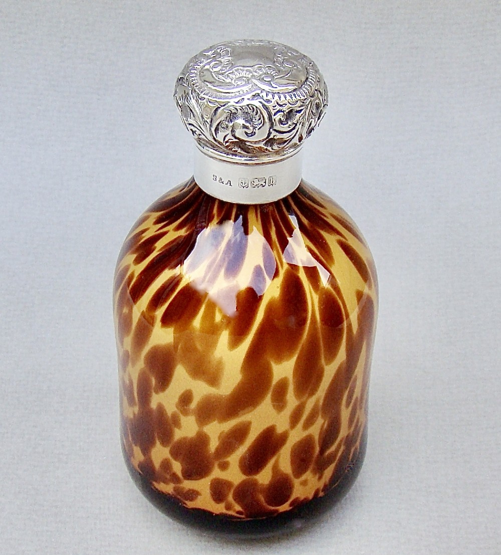 unusual edwardian silver tortoiseshell glass scent bottle by sanders aguilar birmingham 1901