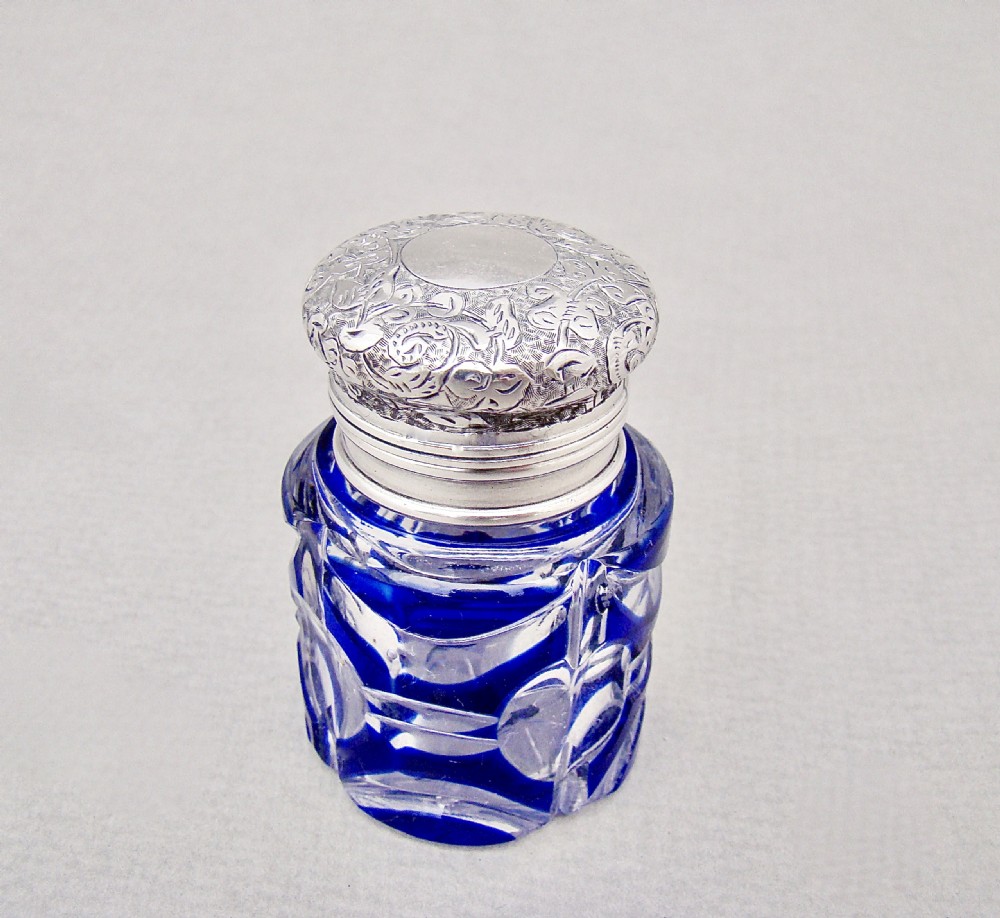 fabulous victorian silver and bristol blue bohemian glass scent bottle by sampson mordan london 1894