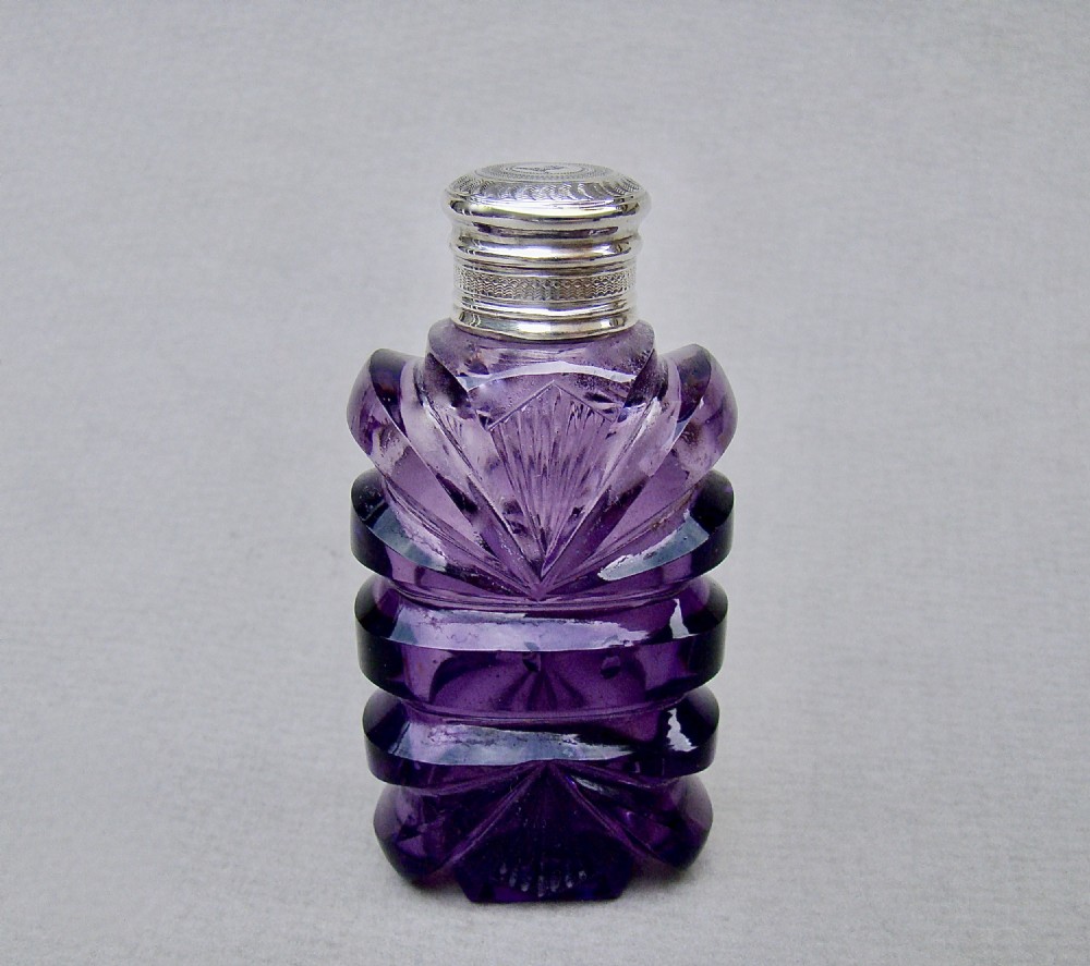 rare early victorian silver mounted amethyst glass scent bottle circa 1840