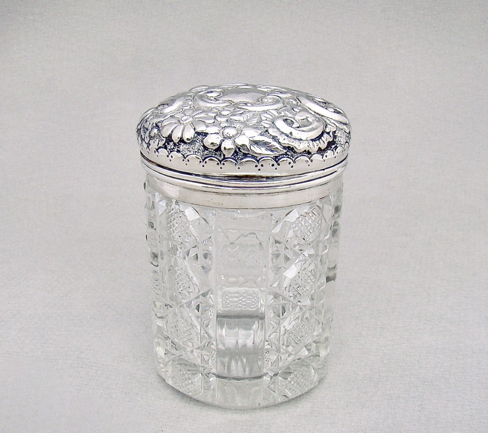 good victorian silver mounted slicedcut glass dressing table jar birmingham 1891