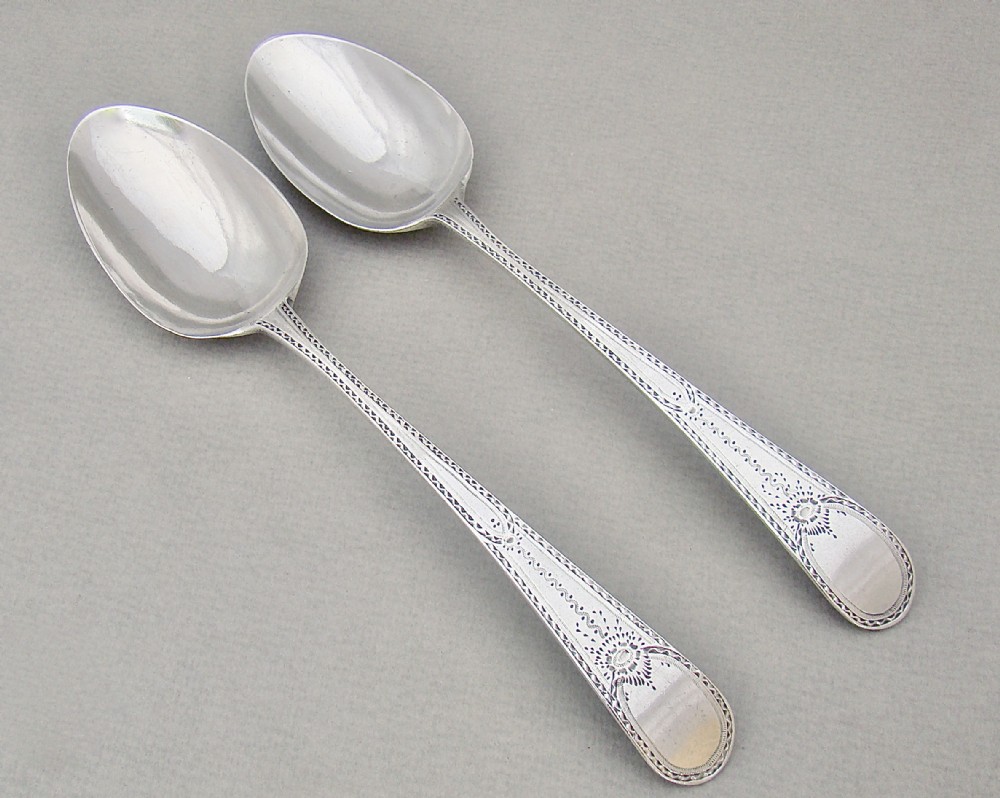 superb pair of georgian silver table spoons by charles houghman london 1784