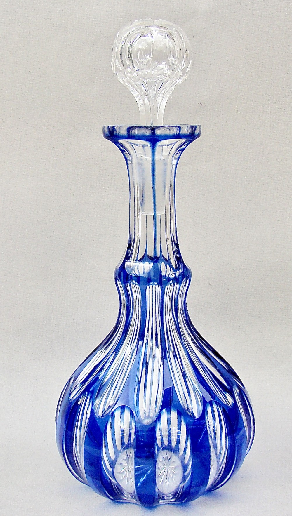 beautiful bohemian bristol blue overlay glass decanter circa 1890