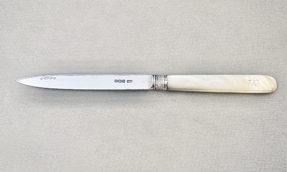 george v silver and mother of pearl letter opener by allen darwin sheffield 1912