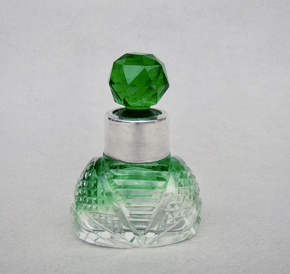 victorian silver slicedcut green glass scent bottle by charles may birmingham c1890