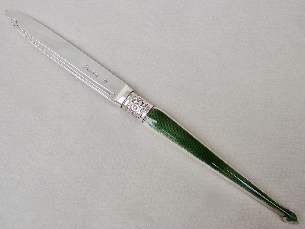 unusual victorian silver and guilloche enamel letter opener by william hutton sons london 1885